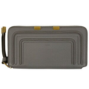 Chloe Marcie round zipper long wallet logo leather gray